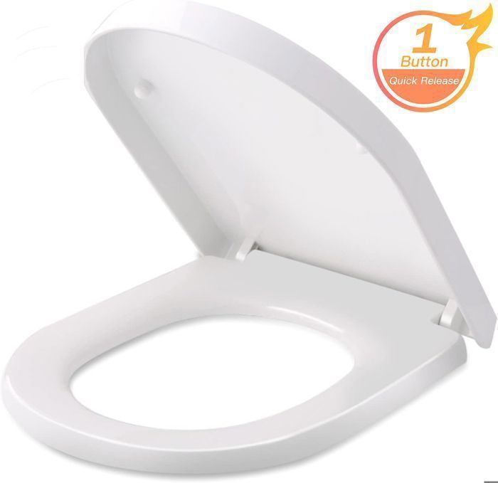 Universele toiletbril - HIMIMI - 45x36x5,3 cm, softclose toiletbril met eenvoudige installatie en reiniging, wit, D-vorm