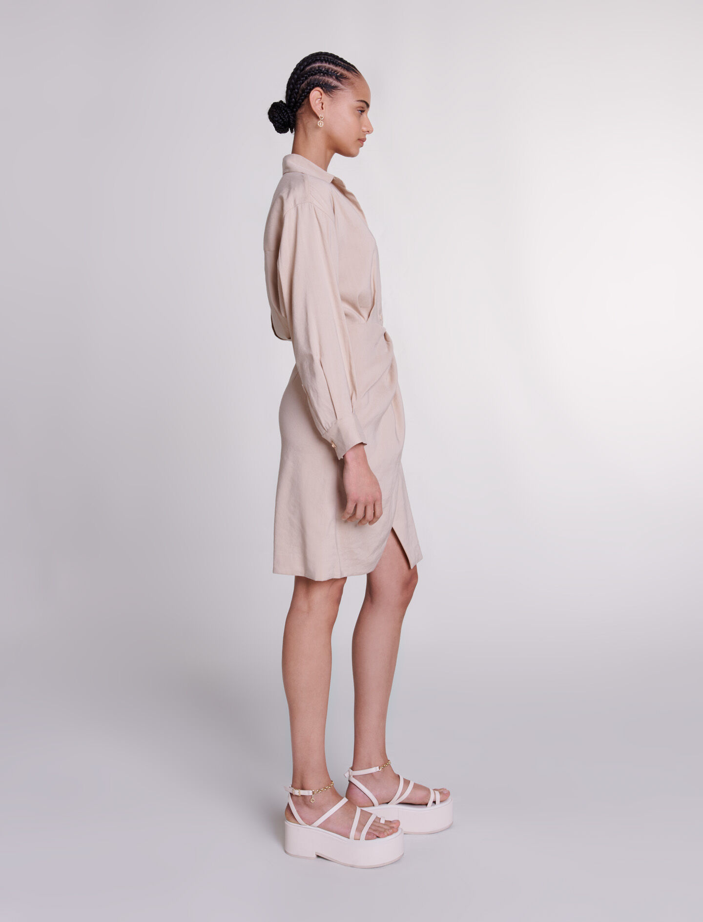 Linnen midi-jurk - Beige