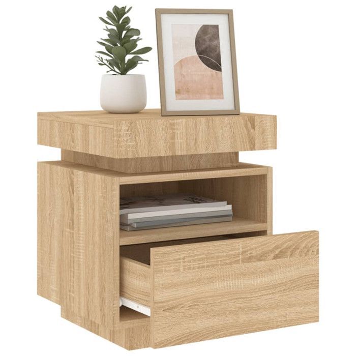vidaXL Armoire de Chevet avec Lumières LED, Table de Chevet avec Rangement, Table de Nuit Chambre, Moderne, Chêne Sonoma 836788