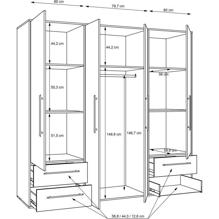 Armoire - Chêne Sonoma / Blanc mat - 4 portes battantes - L205,9 x P58,8 x H200 - MOKKARIS