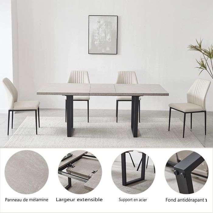 JIEXI Dining Set with Extendable Table and 6 Chairs (Table 130-170 cm + 6 White Chairs)