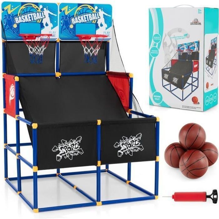 Juego de baloncesto arcade COSTWAY con doble tiro y aro de baloncesto, 4 pelotas y 1 bomba de inflado, rampa de retorno.