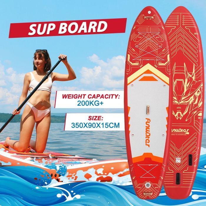 FunWater SUPFW50C, 3 vinnen, antislip EVA, elastisch koord voor stabiele avonturen, gewicht 13,3 kg, draagvermogen 200 kg
