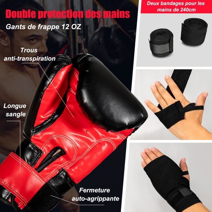 Saco de boxeo relleno COSTWAY, Ø30cm 28.5kg - Guantes de boxeo - Vendas protectoras para las manos - Bolsa de almacenamiento - para Karate, Taekwondo, Muay Thai