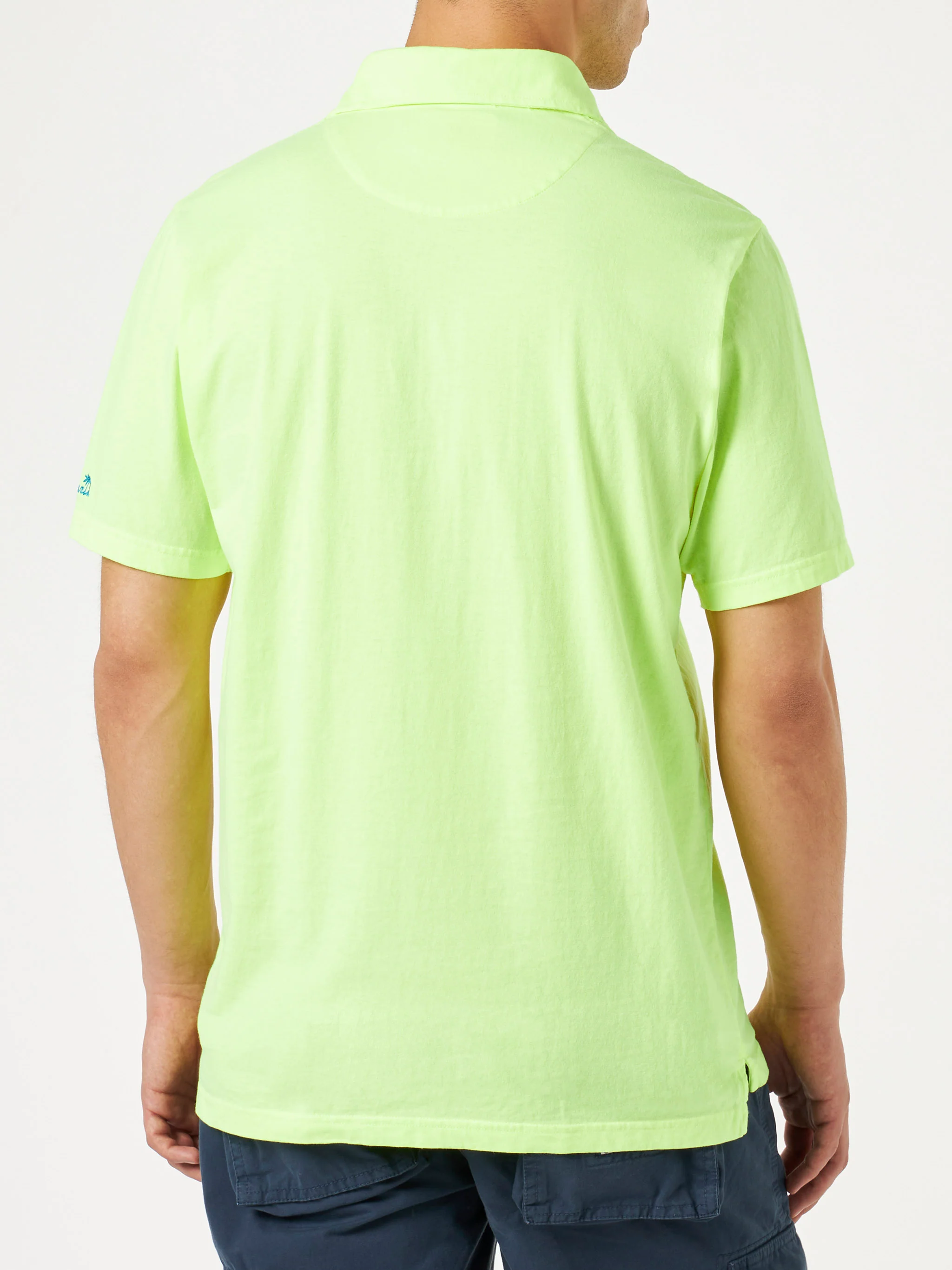 Herren-Poloshirt aus fluoreszierendem gelbem Baumwolljersey