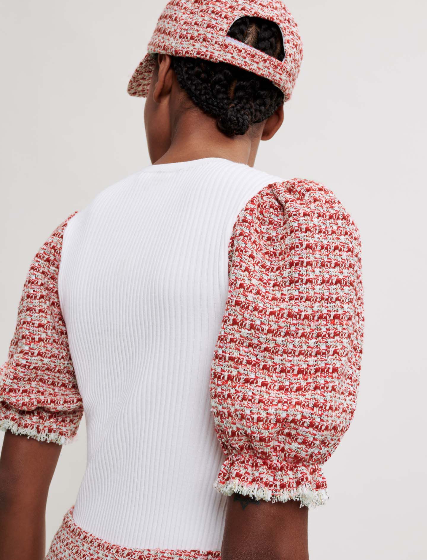 Pulover tricotat tweed cu mâneci - Raw