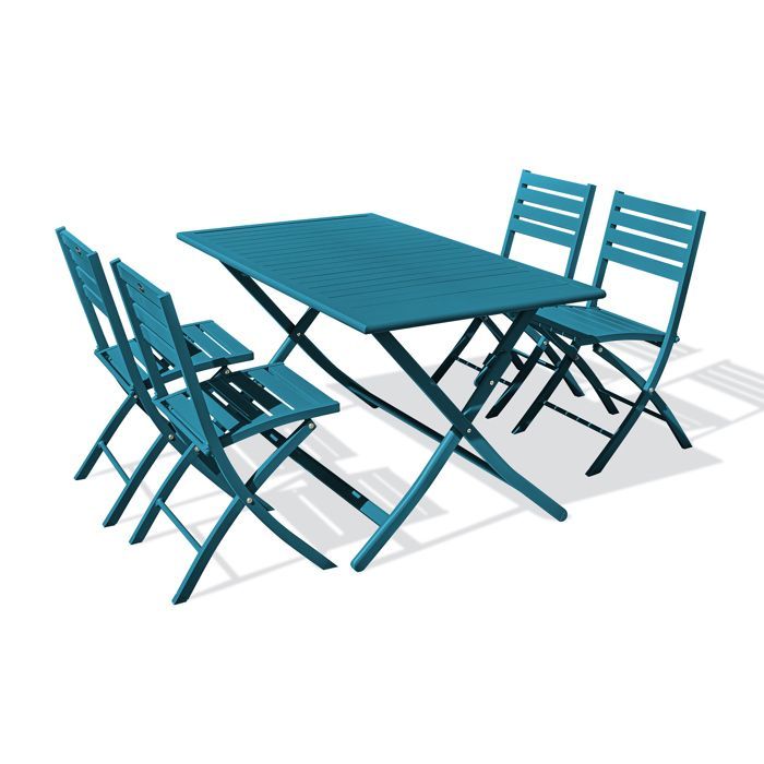 Ensemble repas de jardin 4 places en aluminium bleu canard - Bleu canard