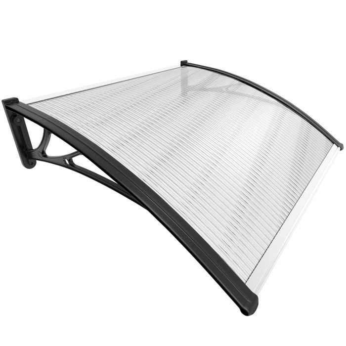 VOUNOT® Entrance Door Canopy 100x80cm - Transparent Polycarbonate - UV Resistant - Black