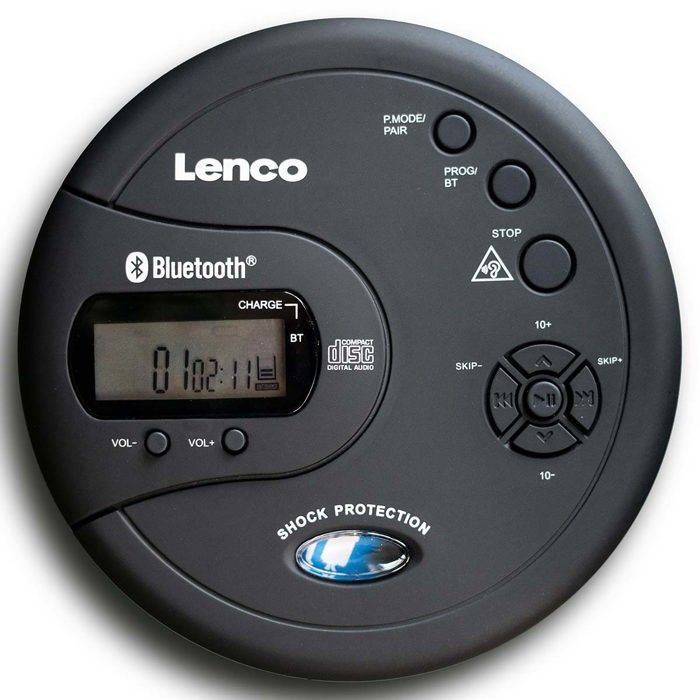 Lenco CD-300BK - Leitor de CD/MP3 portátil com Bluetooth® e proteção contra impactos - Preto