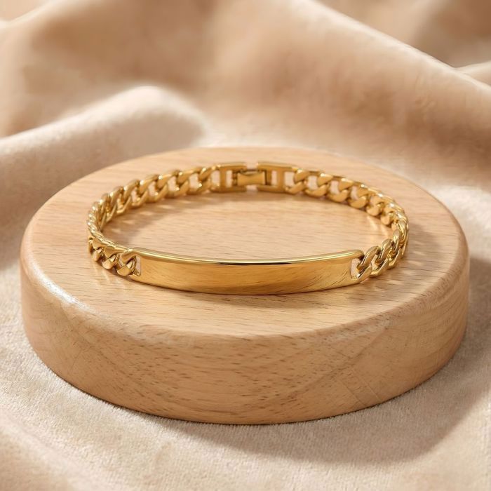 Pulsera - Mujer - Cadena tipo curb - Identity - 19 cm - Malla americana - Chapada en oro amarillo de 18k - 3 micras