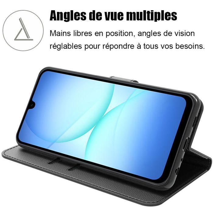 Protective Case - BOOLING - for Samsung Galaxy A17 5G/4G - Black Synthetic Leather Flip Cover - 2 Tempered Glass Screen Protectors