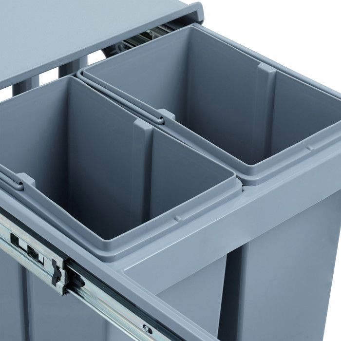 Cubo de basura de cocina Relaxdays con sistema extraíble, clasificación de residuos, plástico, 4 x 8 L, 35,1 x 34,3 x 48 cm (alto x ancho), gris.