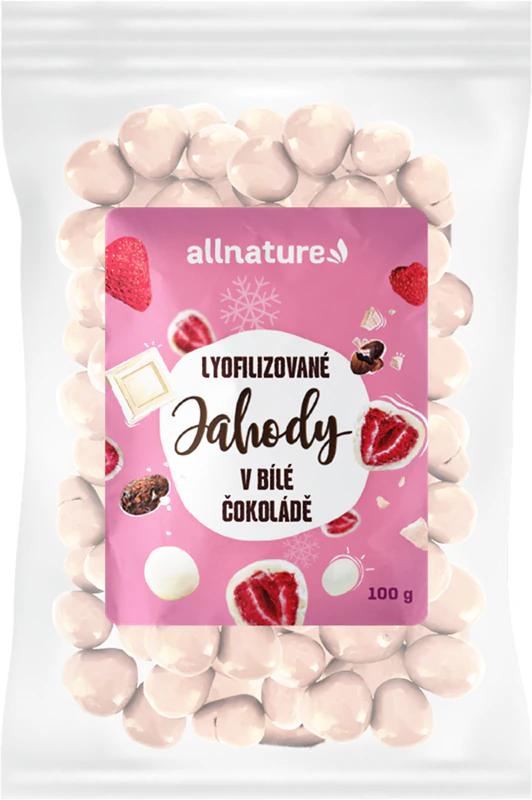 Allnature Lyofilizované jahody v bielej čokoláde lyofilizované ovocie v čokoláde