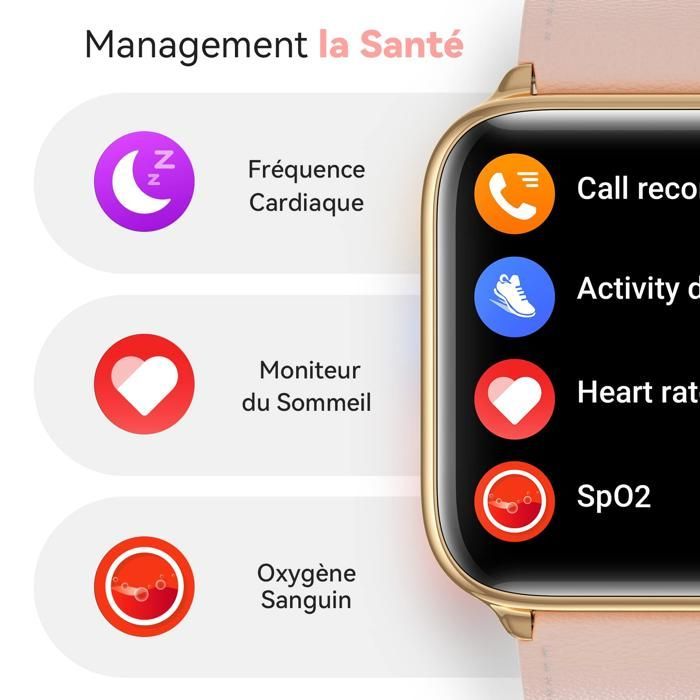 Smartwatch Bluetooth da donna con chiamate, display da 1,7'' con monitoraggio dell'ossigeno nel sangue, contapassi, impermeabile IP68 per Android e iOS - Rosa