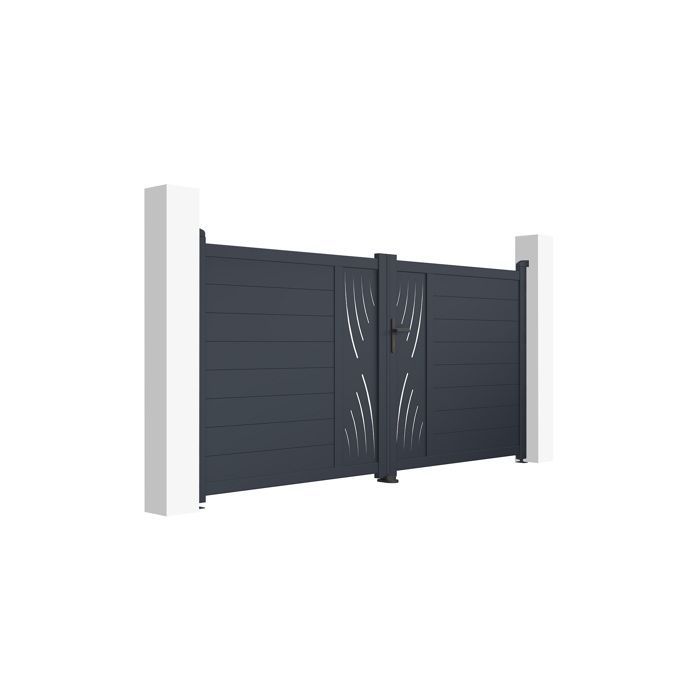 Puerta batiente y conjunto de puerta - Casanoov - VELETA - 3 m de altura (145 cm) / Puerta de 1 m de altura (145 cm) - Gris antracita - Aluminio