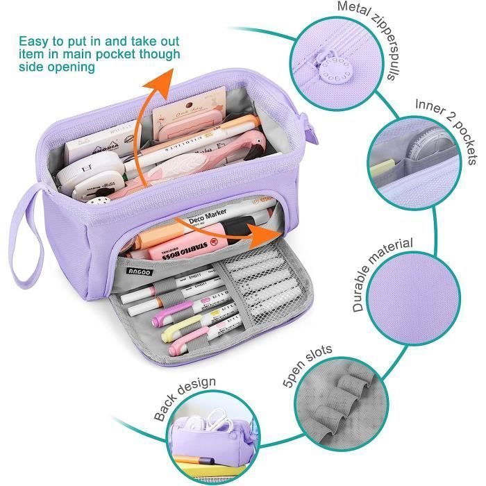 Trousse à Crayons Scolaire de Grande Capacité Sac à Crayons école pour Filles Garçons étudiants Mauve