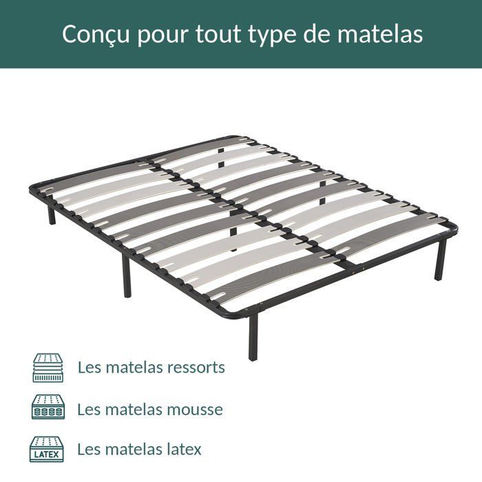 Base letto Sampur Robuflex 90x190 | Resistente e confortevole - Doghe larghe regolabili - Gambe incluse - Robusta struttura in acciaio verniciato a polvere epossidica