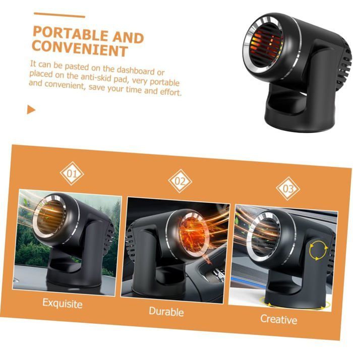 Souffleur d'air chaud portable 24V, désembueur et ventilateur, adapté aux camping-cars et à une utilisation hivernale (noir).