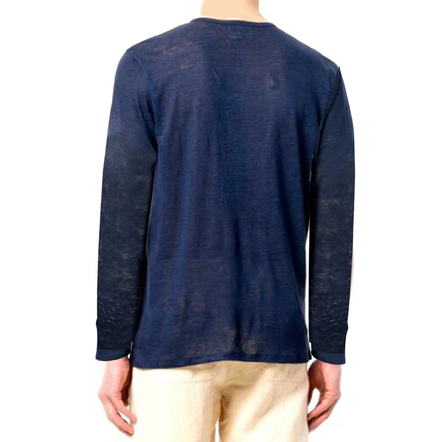Marineblauwe linnen T-shirt voor heren