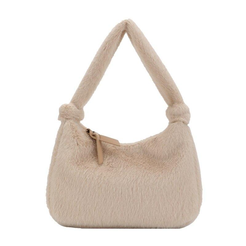 Sacs à main en fourrure automne-hiver, mini sac en fourrure unie, mode décontractée, sac à main rouge en filet sous le bras, sac à main en peluche style western sauvage