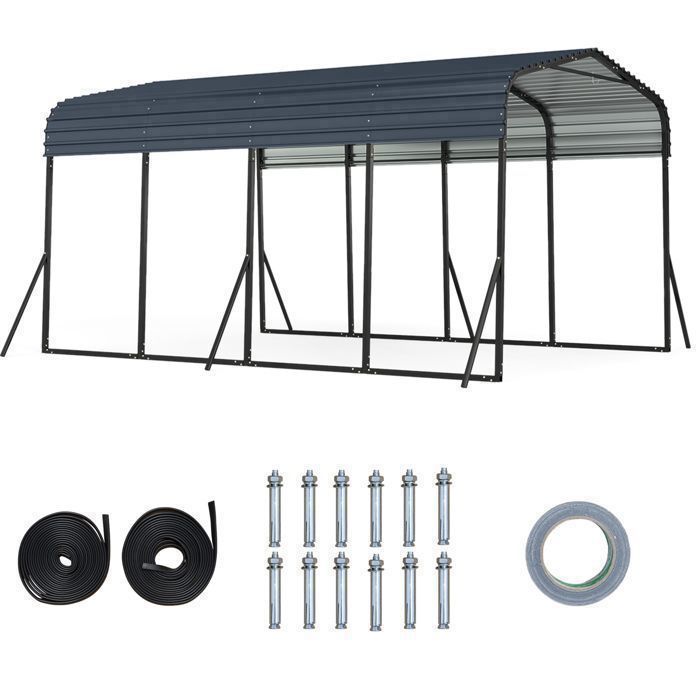 COSTWAY Refugio exterior para coches de 4,4 x 3 m - Metálico - Techo rígido - Base reforzada, 4 patas anguladas - para SUV y barcos