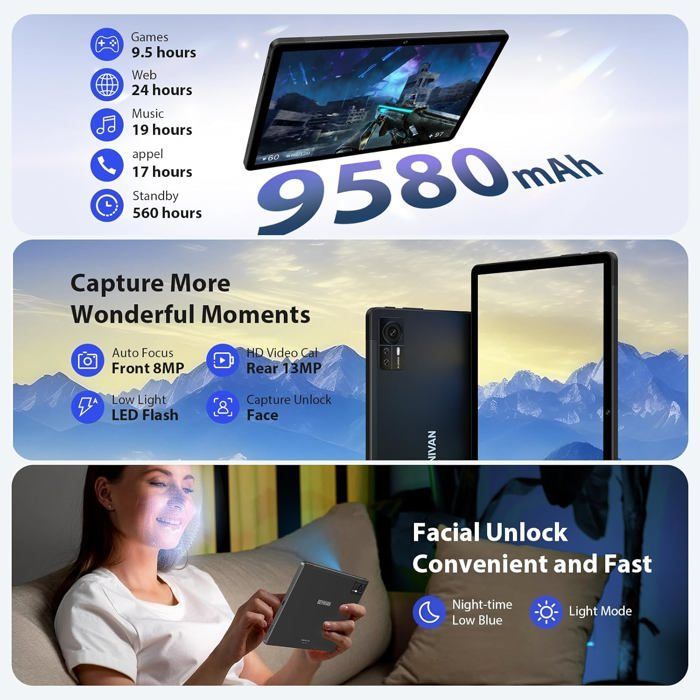 Tablet de 11 polegadas - ORIGENS ÉTNICAS - Android 14 - 36 GB de RAM - 256 GB de ROM - 9580 mAh
