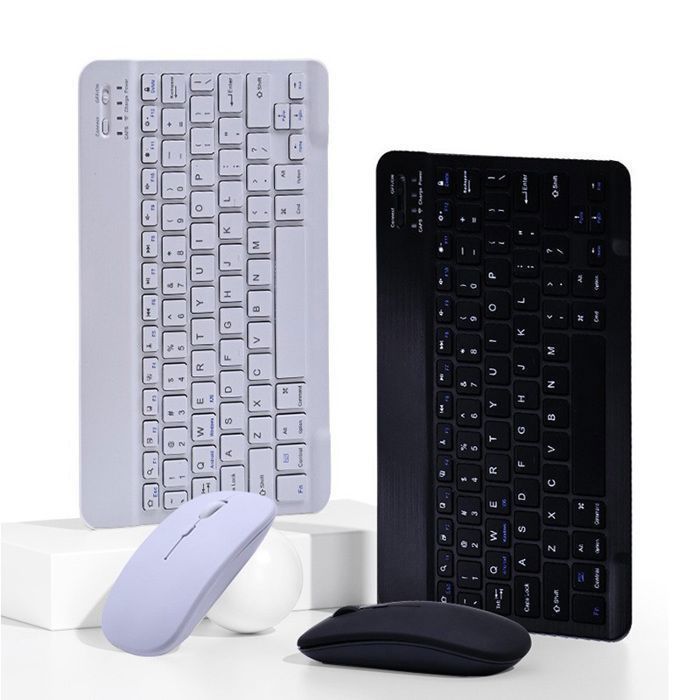 Ensemble Clavier Souris Bluetooth Sans Fil - Ultra Fin et Portable - Noir - Ergonomique - Compatible Téléphone Tablette PC Portable