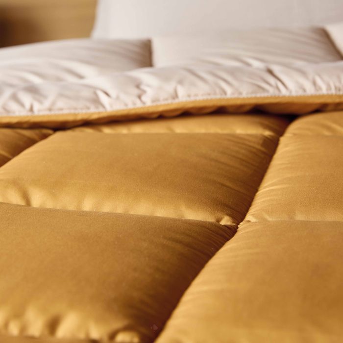 Couette été 140x200 cm COCOON BICOLORE Jaune miel/Galet garnissage fibre polyester 200g/m2
