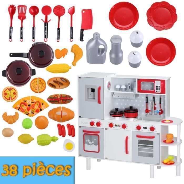 Wooden children's kitchen 91x33x86/92 cm play kitchen with adjustable height, 38 accessories, educational toy