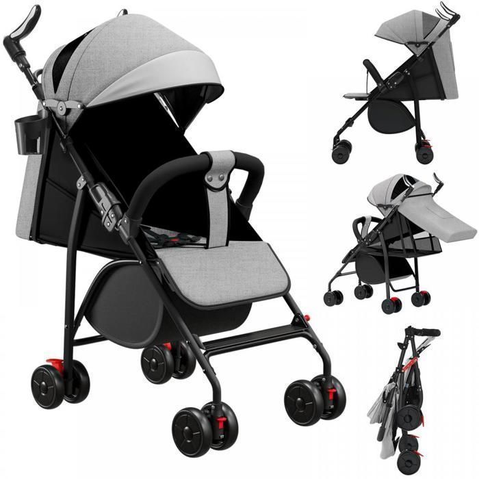 Cochecito de bebé para niño - MIPAN - Ultraligero - Plegable y reclinable desde el nacimiento hasta los 25 kg - Gris