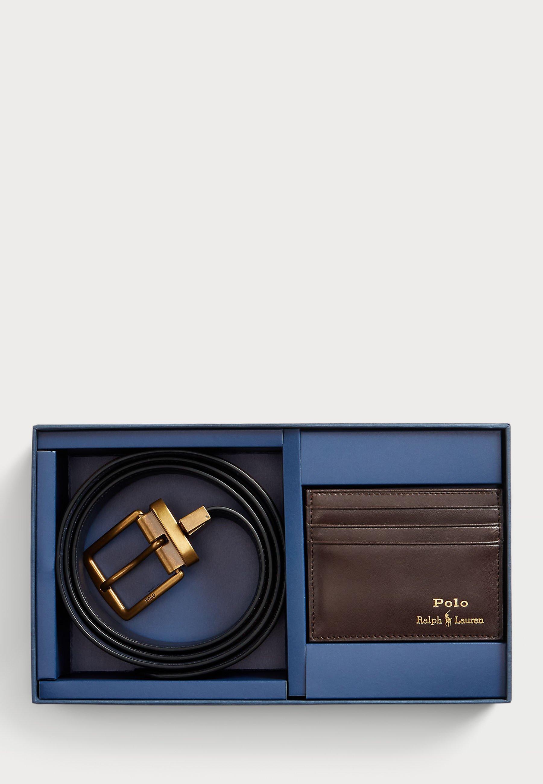 Coffret cadeau Polo Ralph Lauren : ceinture en cuir et porte-cartes - Marron