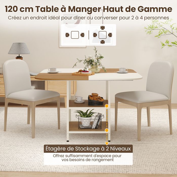 Mesa de jantar quadrada GIANTEX - Mesa de cozinha moderna - 2 prateleiras abertas - Pés ajustáveis - Sala de estar, restaurante - 120x120x77 cm