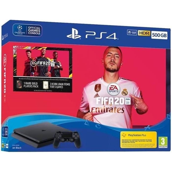 Consola PS4 Slim de 500 GB negra/negro azabache + juego FIFA 20 para PS4