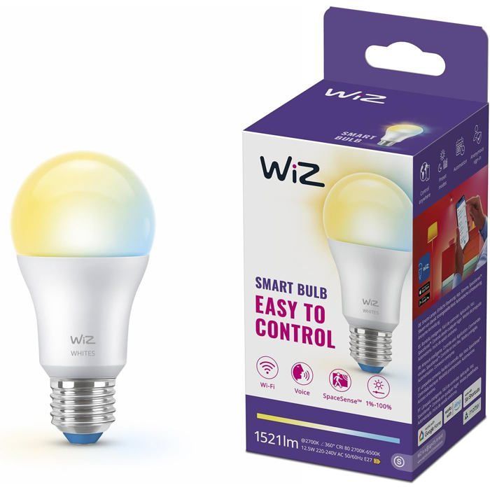 WiZ - Bombilla LED inteligente A60 E27 de luz blanca regulable, equivalente a 100 W (hasta 1521 lm)