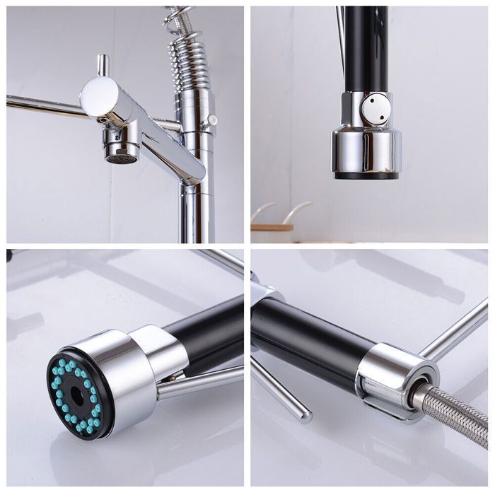 JUNSOTTOR Kitchen Faucet - Flexible Pull-Out Spray - 360° Swivel - Mixer Tap - Chrome
