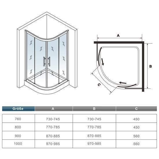 Quarter-circle shower enclosure - NANO coating - 90x90x195cm - Anti-limescale glass