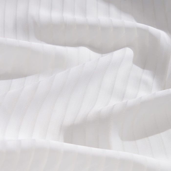 Topfinel Rideau 140x225cm Voilage Blanc de Chambre Motif Rayures Verticales Rideau Voile Transparent à Oeillets Bon drapé Lot de 2