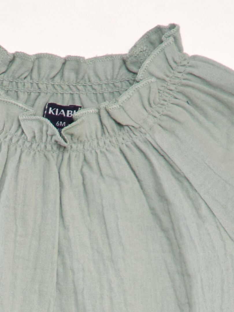 Blusa de manga comprida com gola franzida - VERDE
