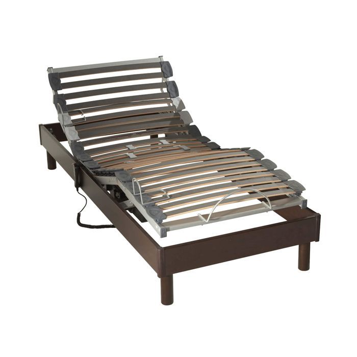 Electric adjustable bed base with wenge wood slats, 90x200 cm - Wenge - 5-year warranty - Someo