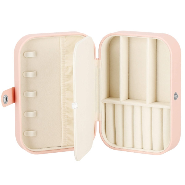 Szkatułka na biżuterię ekoskóra 16x11x5 cm różowy organizer