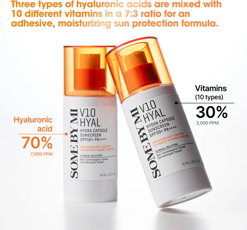 „Some By Mi V10 Hyal Hydra Capsule“ apsauginis kremas nuo saulės jautriai ir netoleruojančiai odai SPF 50+