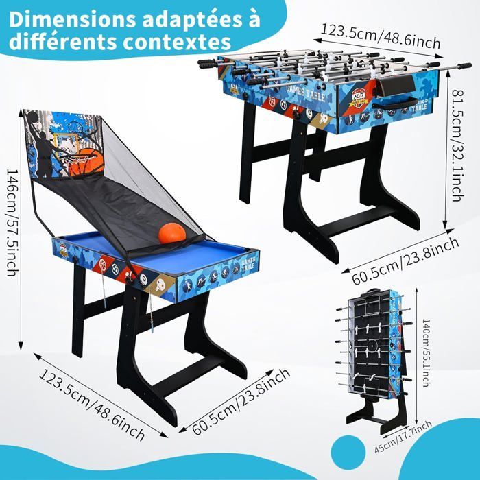 Mesa multifuncional 5 em 1 - mesa dobrável infantil para vários jogos - pebolim/pingue-pongue/bilhar/air hockey/basquete