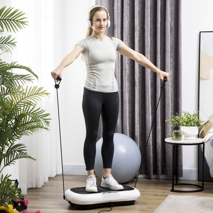 Plataforma vibratoria para fitness, 99 niveles de vibración, 200 W, blanca