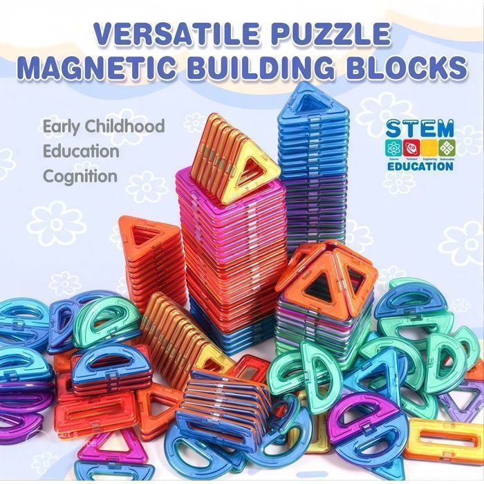 JustForVibe - 80 magnetische/gemagnetiseerde geometrische bouwstenen voor kinderen - STEM-educatief speelgoed - 80 stuks