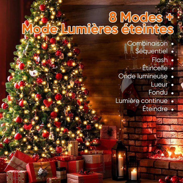 Cordão de luzes de Natal com 280 LEDs, 2m x 8m, à prova d'água, para árvores de 1,5 a 2,8m.