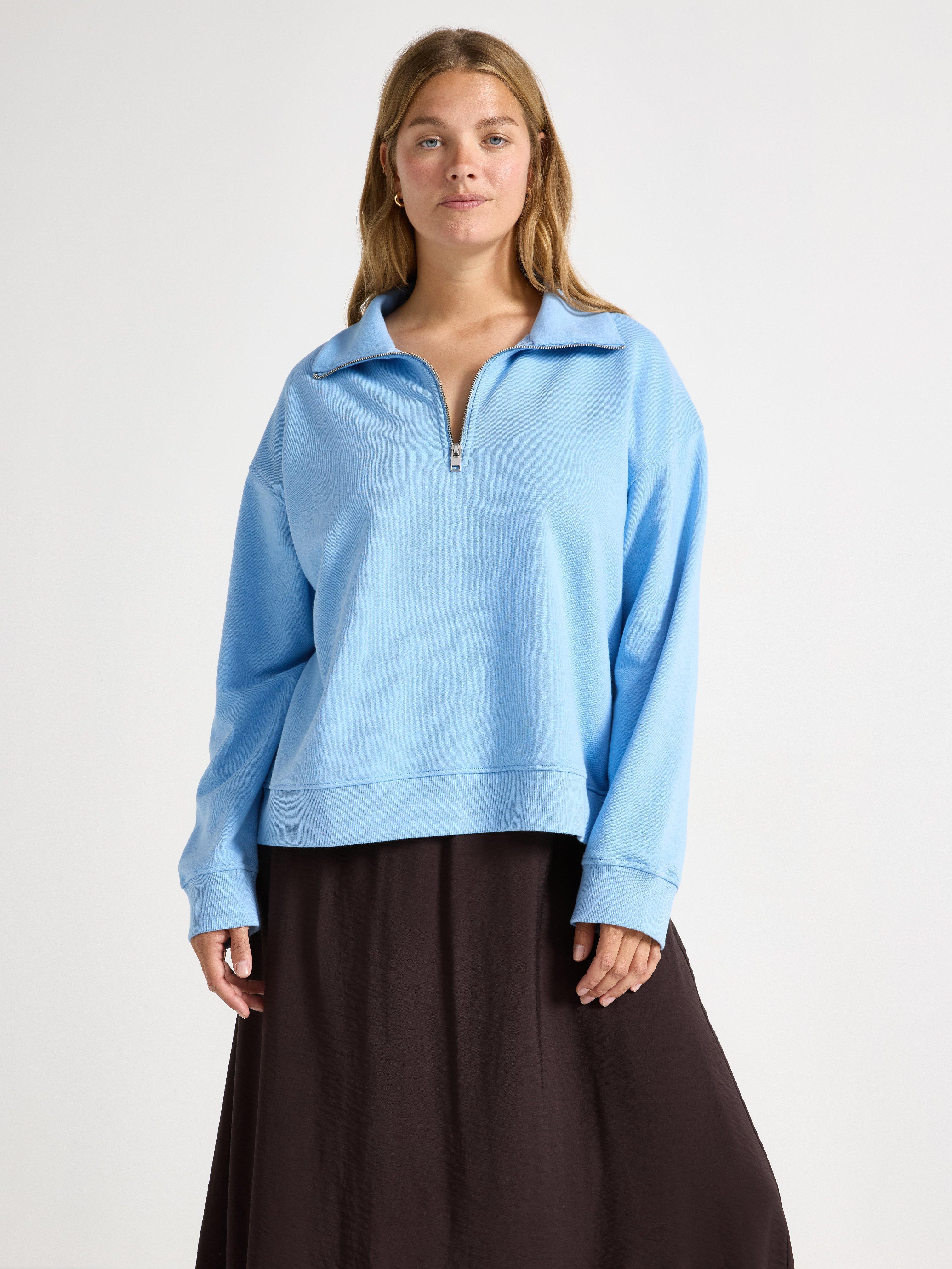 Moletom com meio zíper azul claro acinzentado