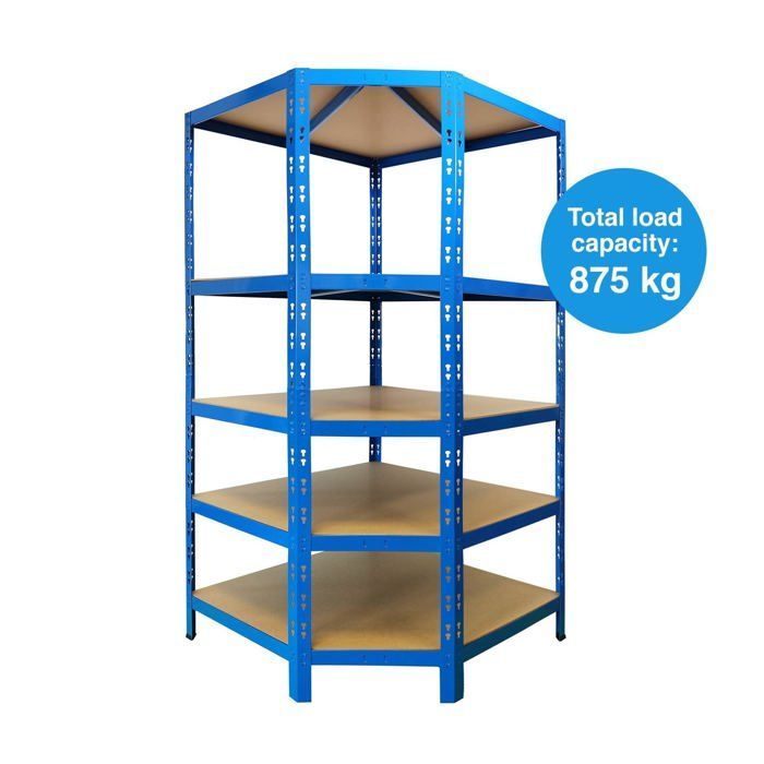Estantería esquinera, estante resistente, azul, 5 niveles, 180 x 90 x 42 x 60 cm | Carga máxima: 875 kg