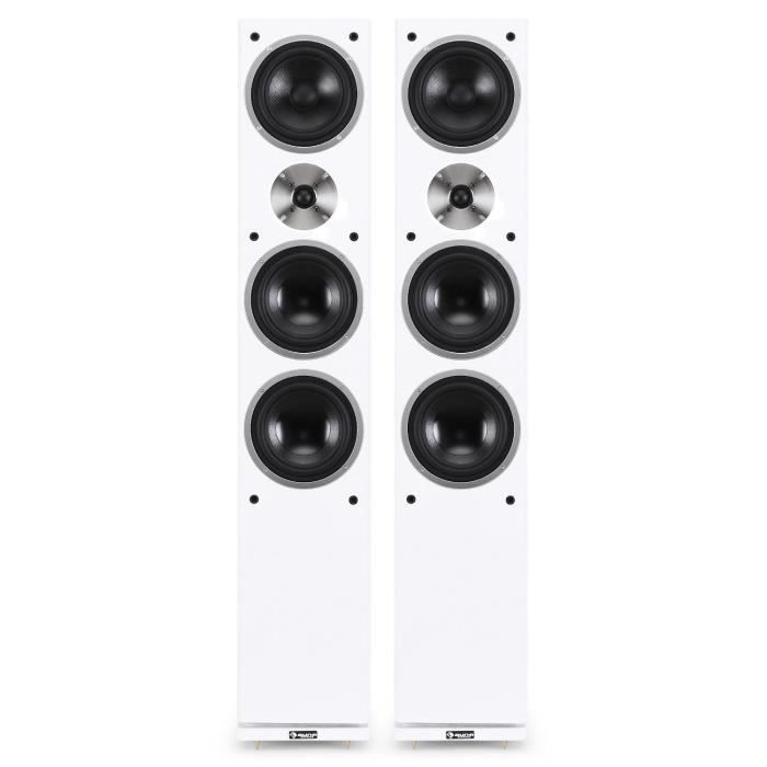 auna Linie-600-WH - Coppia di diffusori passivi da pavimento a 3 vie con due subwoofer da 6,5