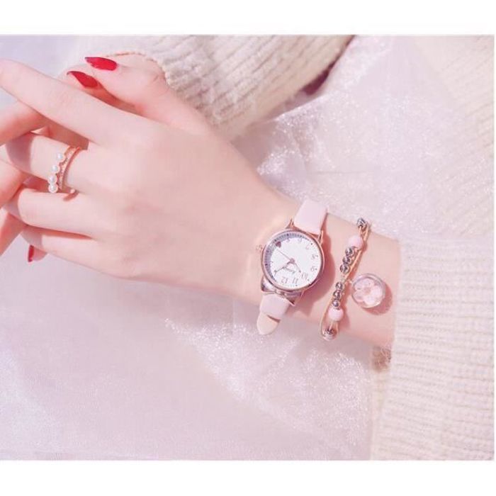 Set de regalo para relojes de niña: reloj con pulsera de flores y gato, reloj de cuarzo de cuero, regalo blanco y rosa para niñas.