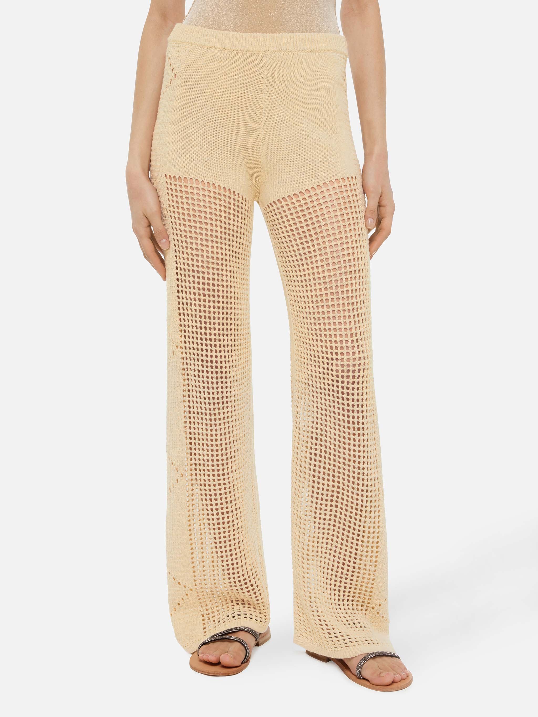 Alva beige gehaakte flared broek